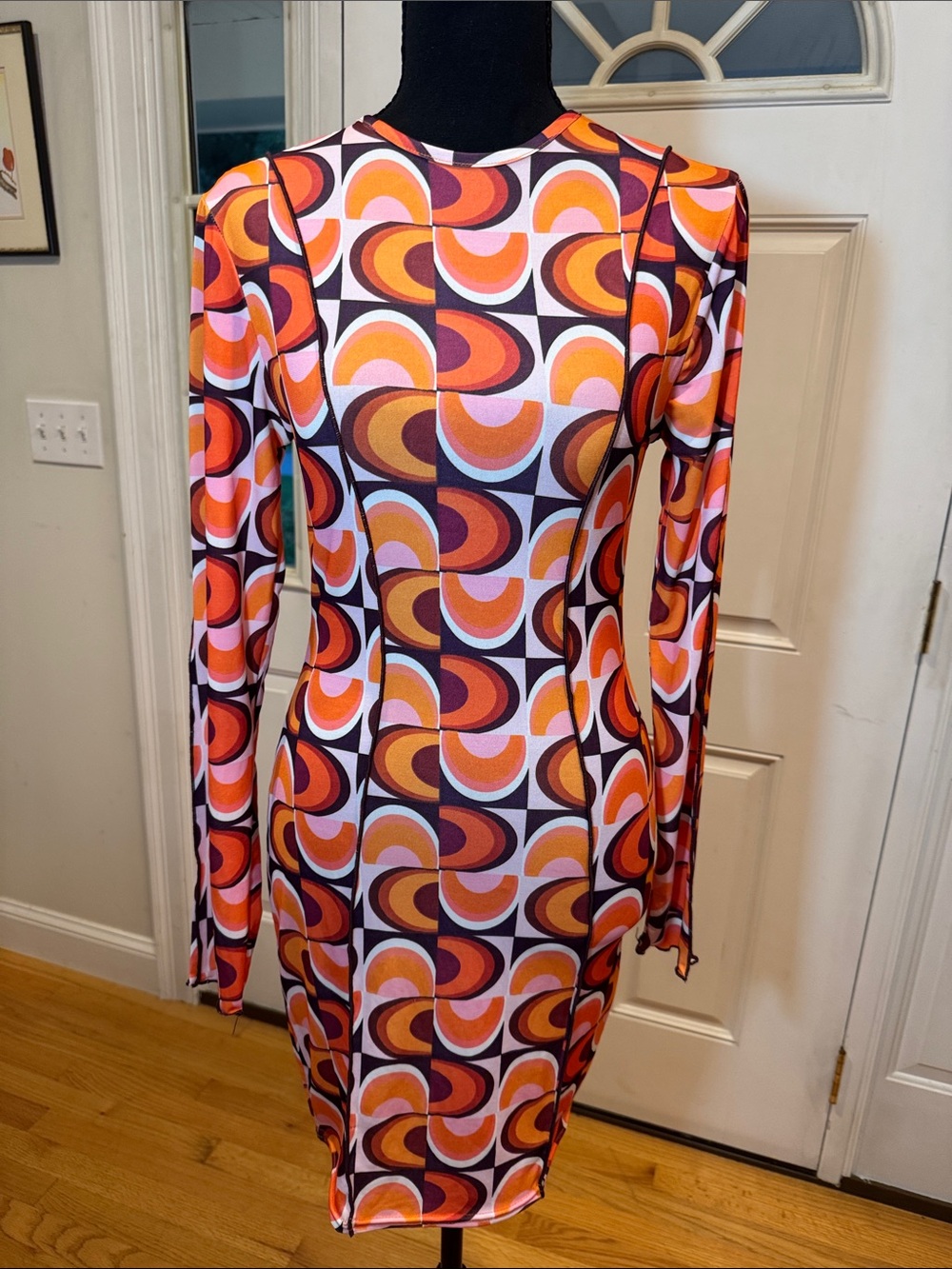 Nasty Gal Size 4 Retro Long Sleeve 70’s Party Mini Dress